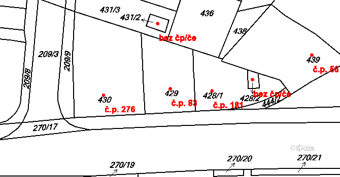 Řetenice 83, Teplice na parcele st. 429 v KÚ Teplice-Řetenice, Katastrální mapa