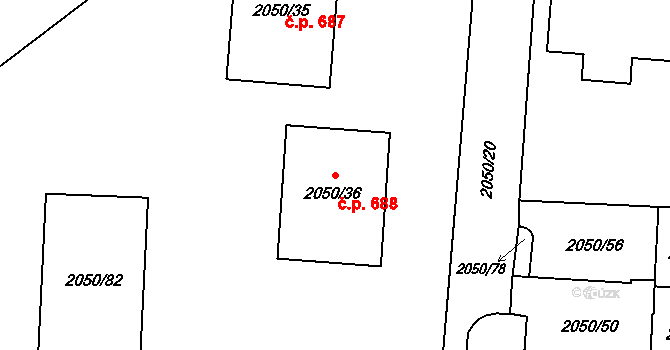 Místek 688, Frýdek-Místek na parcele st. 2050/36 v KÚ Místek, Katastrální mapa