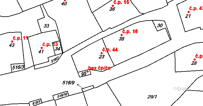 Štítov 44, Blovice na parcele st. 23 v KÚ Štítov u Blovic, Katastrální mapa
