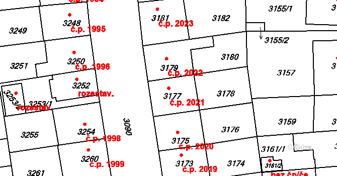 Žižkov 2021, Praha na parcele st. 3177 v KÚ Žižkov, Katastrální mapa