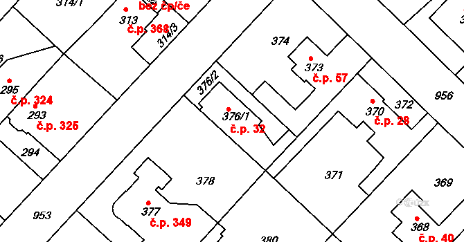 Hostavice 32, Praha na parcele st. 376/1 v KÚ Hostavice, Katastrální mapa