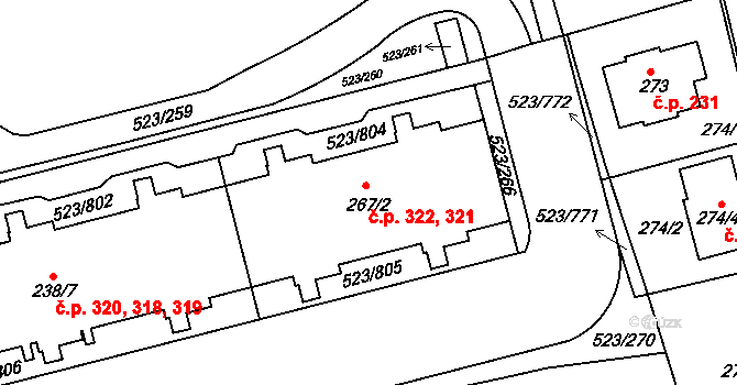 Horní Měcholupy 321,322, Praha na parcele st. 267/2 v KÚ Horní Měcholupy, Katastrální mapa