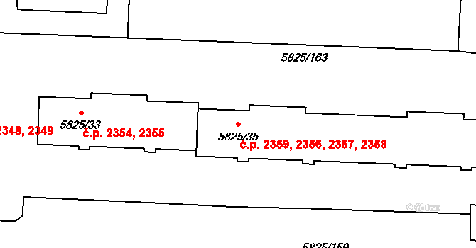 Česká Lípa 2356,2357,2358,2359 na parcele st. 5825/35 v KÚ Česká Lípa, Katastrální mapa