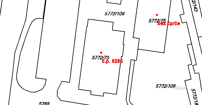 Chomutov 5285 na parcele st. 5772/73 v KÚ Chomutov I, Katastrální mapa