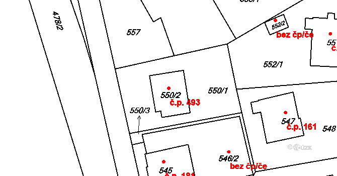 Liberec XI-Růžodol I 493, Liberec na parcele st. 550/2 v KÚ Růžodol I, Katastrální mapa