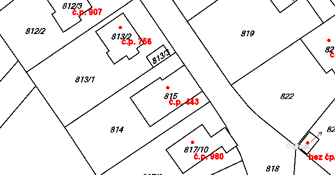 Liberec XIV-Ruprechtice 443, Liberec na parcele st. 815 v KÚ Ruprechtice, Katastrální mapa