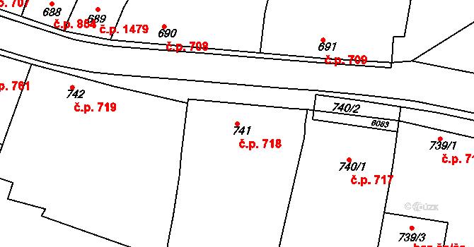 Rosice 718 na parcele st. 741 v KÚ Rosice u Brna, Katastrální mapa