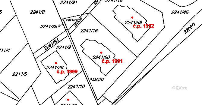 Hranice 1981, Karviná na parcele st. 2241/60 v KÚ Karviná-město, Katastrální mapa