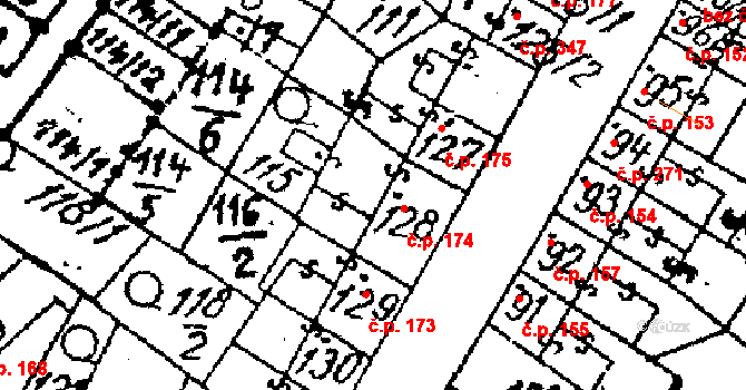 Žiželice 174 na parcele st. 128 v KÚ Žiželice nad Cidlinou, Katastrální mapa