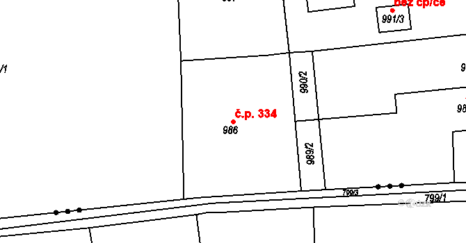 Bludovice 334, Havířov na parcele st. 986 v KÚ Bludovice, Katastrální mapa