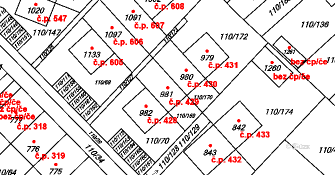 Dolní Jirčany 429, Psáry na parcele st. 981 v KÚ Dolní Jirčany, Katastrální mapa