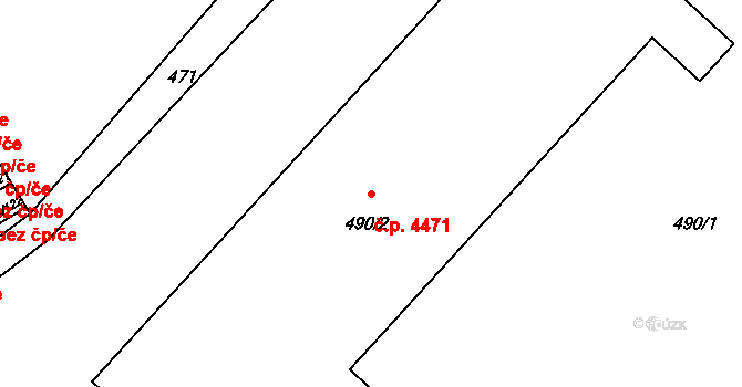 Rýnovice 4471, Jablonec nad Nisou na parcele st. 490/2 v KÚ Rýnovice, Katastrální mapa