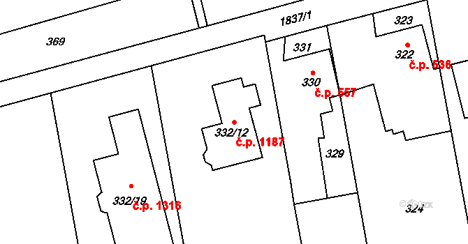 Kylešovice 1187, Opava na parcele st. 332/12 v KÚ Kylešovice, Katastrální mapa
