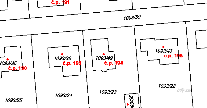 Citonice 194 na parcele st. 1093/49 v KÚ Citonice, Katastrální mapa