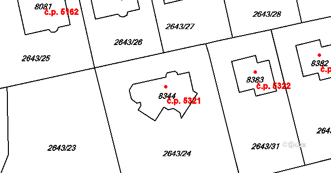 Zlín 5321 na parcele st. 8344 v KÚ Zlín, Katastrální mapa