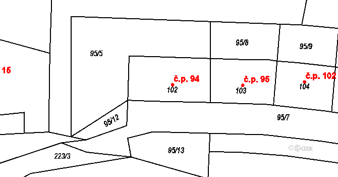 Kropáčova Vrutice 94 na parcele st. 102 v KÚ Kropáčova Vrutice, Katastrální mapa