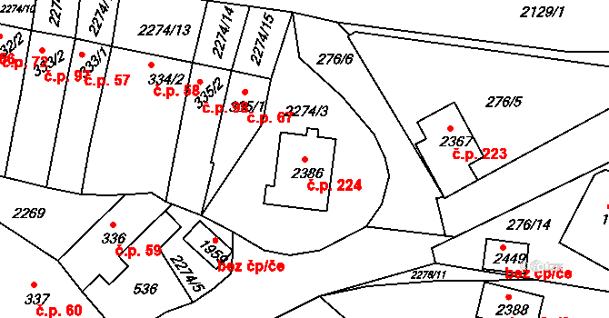 Pecínov 224, Nové Strašecí na parcele st. 2386 v KÚ Nové Strašecí, Katastrální mapa