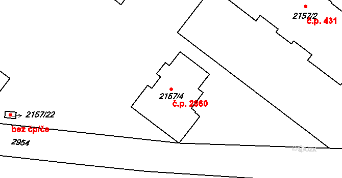 Předměstí 2860, Opava na parcele st. 2157/4 v KÚ Opava-Předměstí, Katastrální mapa