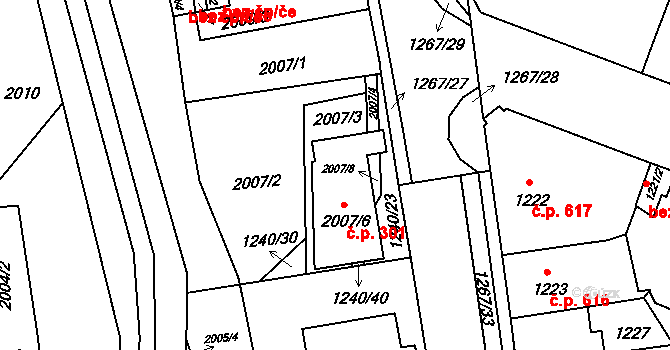 Předměstí 301, Litoměřice na parcele st. 2007/6 v KÚ Litoměřice, Katastrální mapa