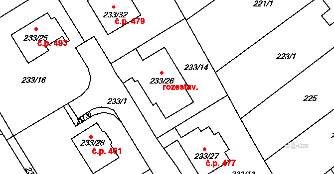 Velká Chuchle 466, Praha na parcele st. 233/26 v KÚ Velká Chuchle, Katastrální mapa