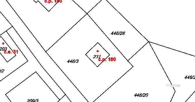 Vysoká Pec 180 na parcele st. 231 v KÚ Vysoká Pec u Nejdku, Katastrální mapa