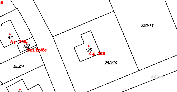 Heřmánky 326 na parcele st. 125 v KÚ Heřmánky nad Odrou, Katastrální mapa