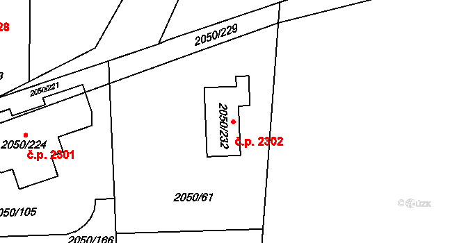 Pelhřimov 2302 na parcele st. 2050/232 v KÚ Pelhřimov, Katastrální mapa