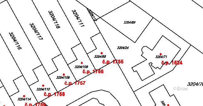Kuřim 1755 na parcele st. 3204/88 v KÚ Kuřim, Katastrální mapa