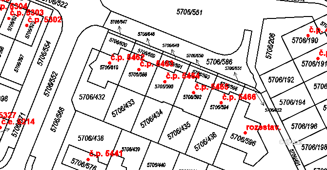 Jihlava 5464 na parcele st. 5706/590 v KÚ Jihlava, Katastrální mapa