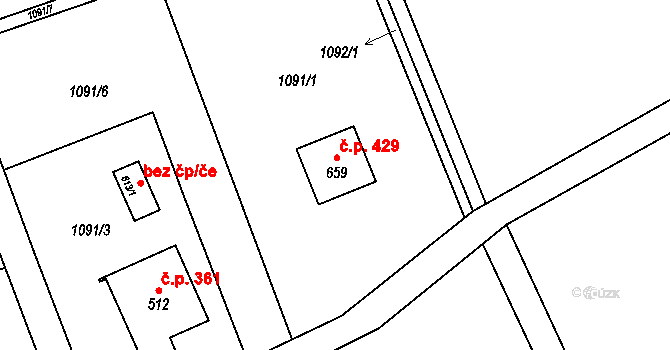 Ropice 429 na parcele st. 659 v KÚ Ropice, Katastrální mapa