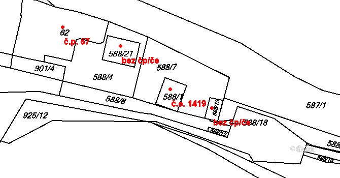 Radobyčice 1419, Plzeň na parcele st. 588/1 v KÚ Radobyčice, Katastrální mapa