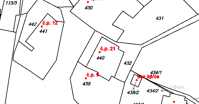 Kňovičky 21, Kňovice na parcele st. 440 v KÚ Kňovice, Katastrální mapa
