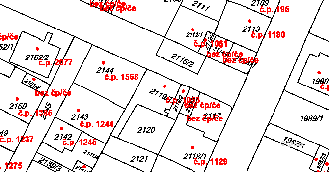 Předměstí 1053, Litoměřice na parcele st. 2119/1 v KÚ Litoměřice, Katastrální mapa