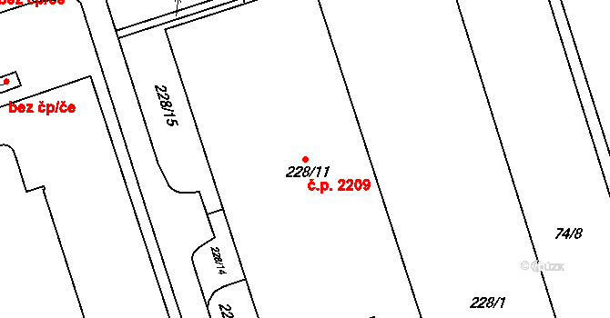 Řečkovice 2209, Brno na parcele st. 228/11 v KÚ Řečkovice, Katastrální mapa