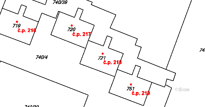 Výškovice 218, Ostrava na parcele st. 721 v KÚ Výškovice u Ostravy, Katastrální mapa