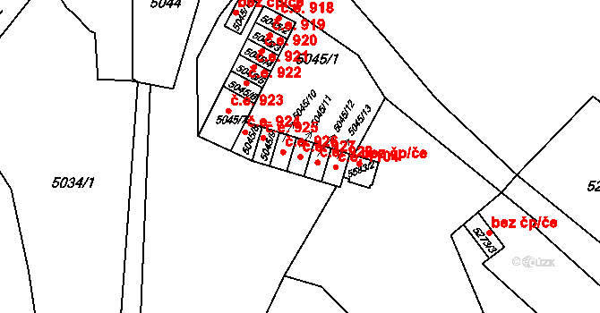 Znojmo 927 na parcele st. 5045/11 v KÚ Znojmo-město, Katastrální mapa