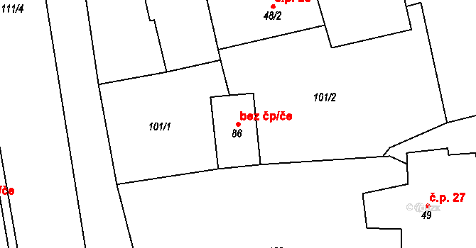 Bernartice 39988953 na parcele st. 86 v KÚ Srlín, Katastrální mapa