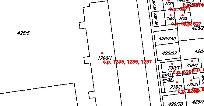 Otrokovice 1235,1236,1237 na parcele st. 1780/1 v KÚ Otrokovice, Katastrální mapa