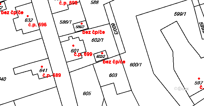 Šluknov 43227953 na parcele st. 602/2 v KÚ Šluknov, Katastrální mapa