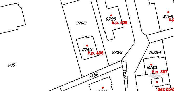 Píšť 485 na parcele st. 976/4 v KÚ Píšť, Katastrální mapa
