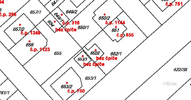 Plzeň 46381953 na parcele st. 652/2 v KÚ Doubravka, Katastrální mapa