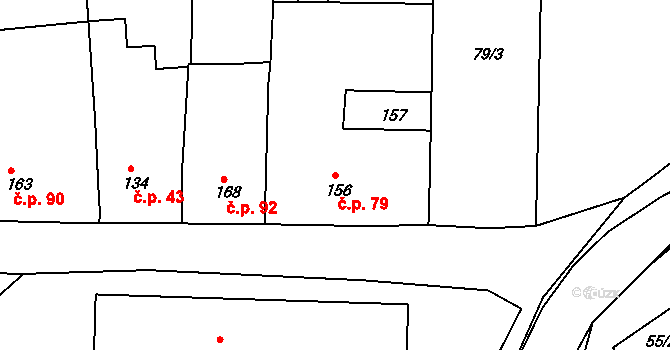 Rudice 79 na parcele st. 156 v KÚ Rudice, Katastrální mapa