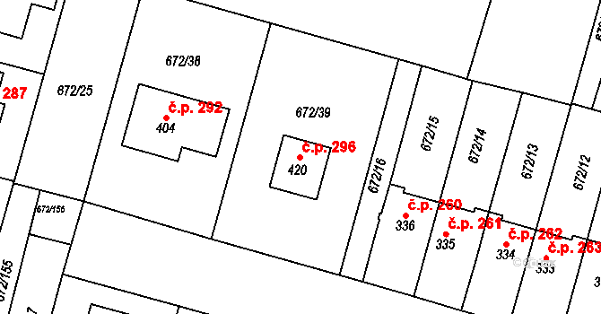 Krchleby 296 na parcele st. 420 v KÚ Krchleby u Nymburka, Katastrální mapa