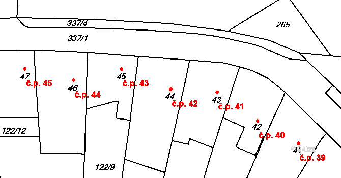 Licoměřice 42, Lipovec na parcele st. 44 v KÚ Licoměřice, Katastrální mapa