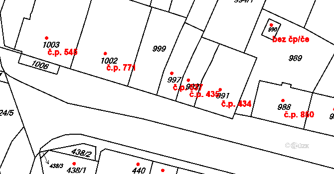 Bučovice 537 na parcele st. 997 v KÚ Bučovice, Katastrální mapa