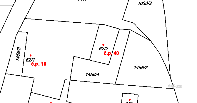 Dmýštice 40, Milevsko na parcele st. 62/2 v KÚ Dmýštice, Katastrální mapa