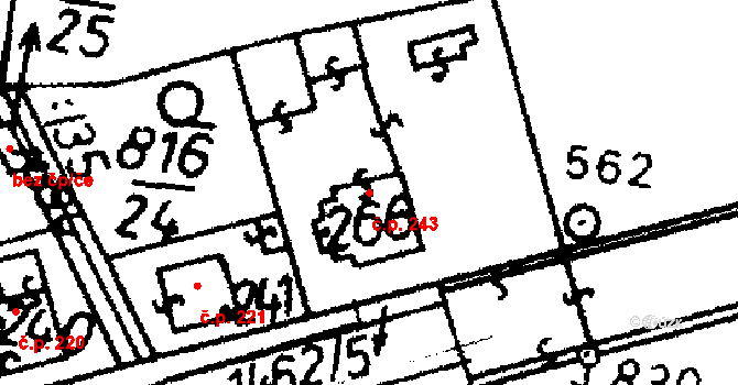 Bernartice 243 na parcele st. 266 v KÚ Bernartice u Milevska, Katastrální mapa