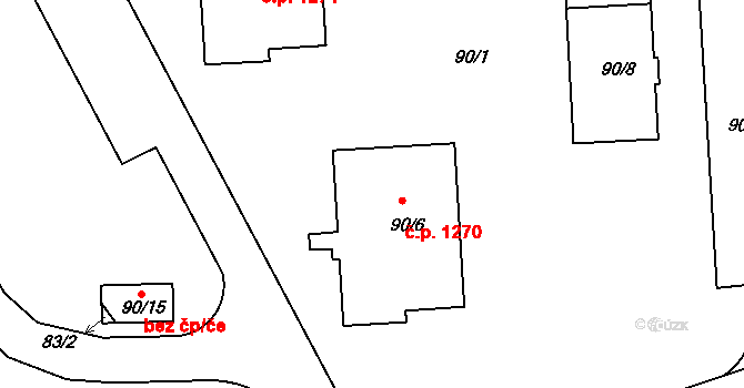 Třešť 1270 na parcele st. 90/6 v KÚ Třešť, Katastrální mapa