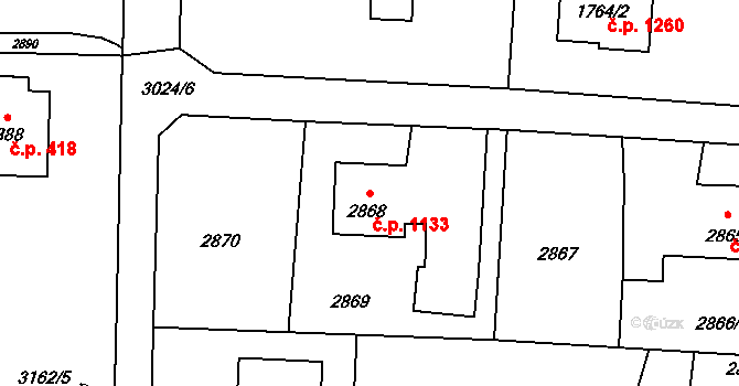 Horní Suchá 1133 na parcele st. 2868 v KÚ Horní Suchá, Katastrální mapa