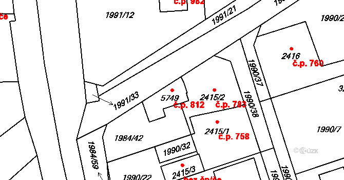 Beroun-Závodí 812, Beroun na parcele st. 5749 v KÚ Beroun, Katastrální mapa
